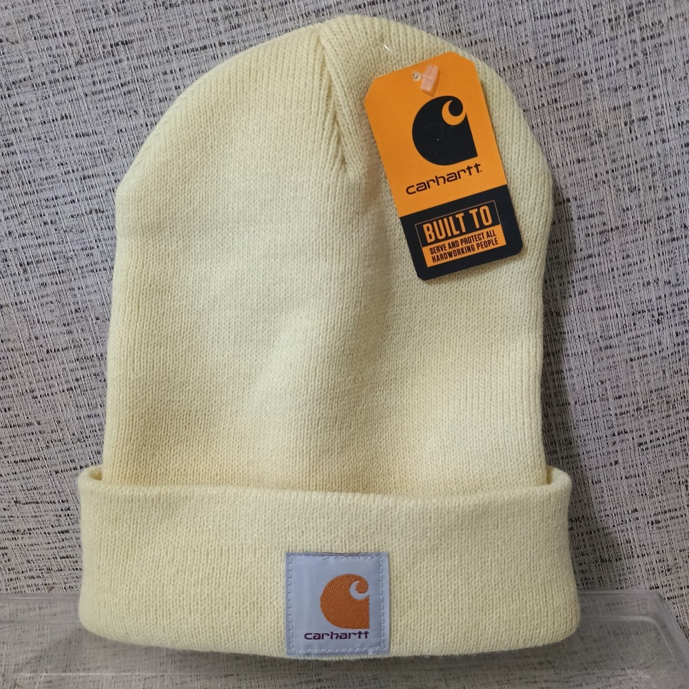 Carhartt A18 Knit Cuffed Beanie Pale Yellow Acrylic Hat One Size NEW